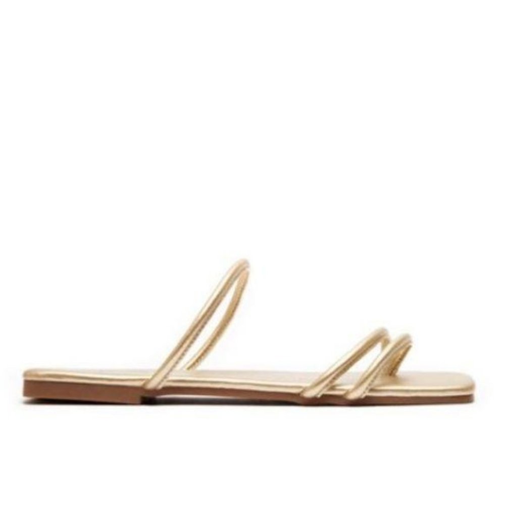 Square Toe Strappy Slide Sandals in Light Gold - Picture 7 of 7